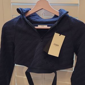 Fendi Top Knitted Fabric Atlhletic Wear Hoodie Cropped